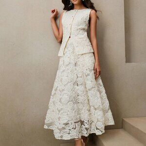 Apricot Elegant Women's Floral Elaire Top and Skirt